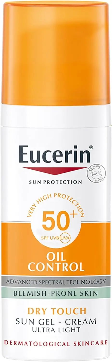 Eucerin Face Sunscreen Oil Control Gel-Cream Dry Touch, High UVA_UVB, SPF 50+, Light Texture Sun Protection, Suitable Under Make-Up, For Blemish-Prone Skin, 50ml